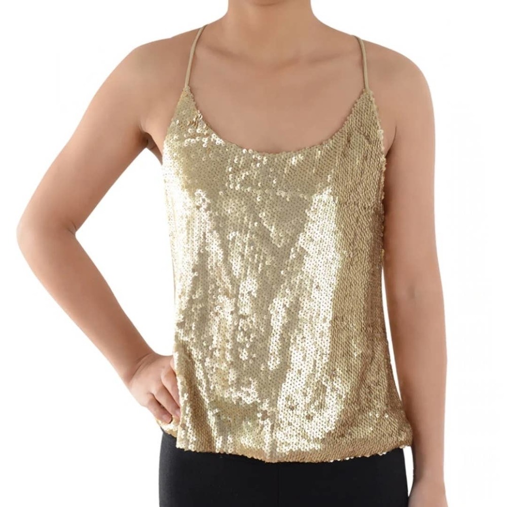 anna-kaci Womens Gold Shimmering Spaghetti Strap Tank Size Medium NWT